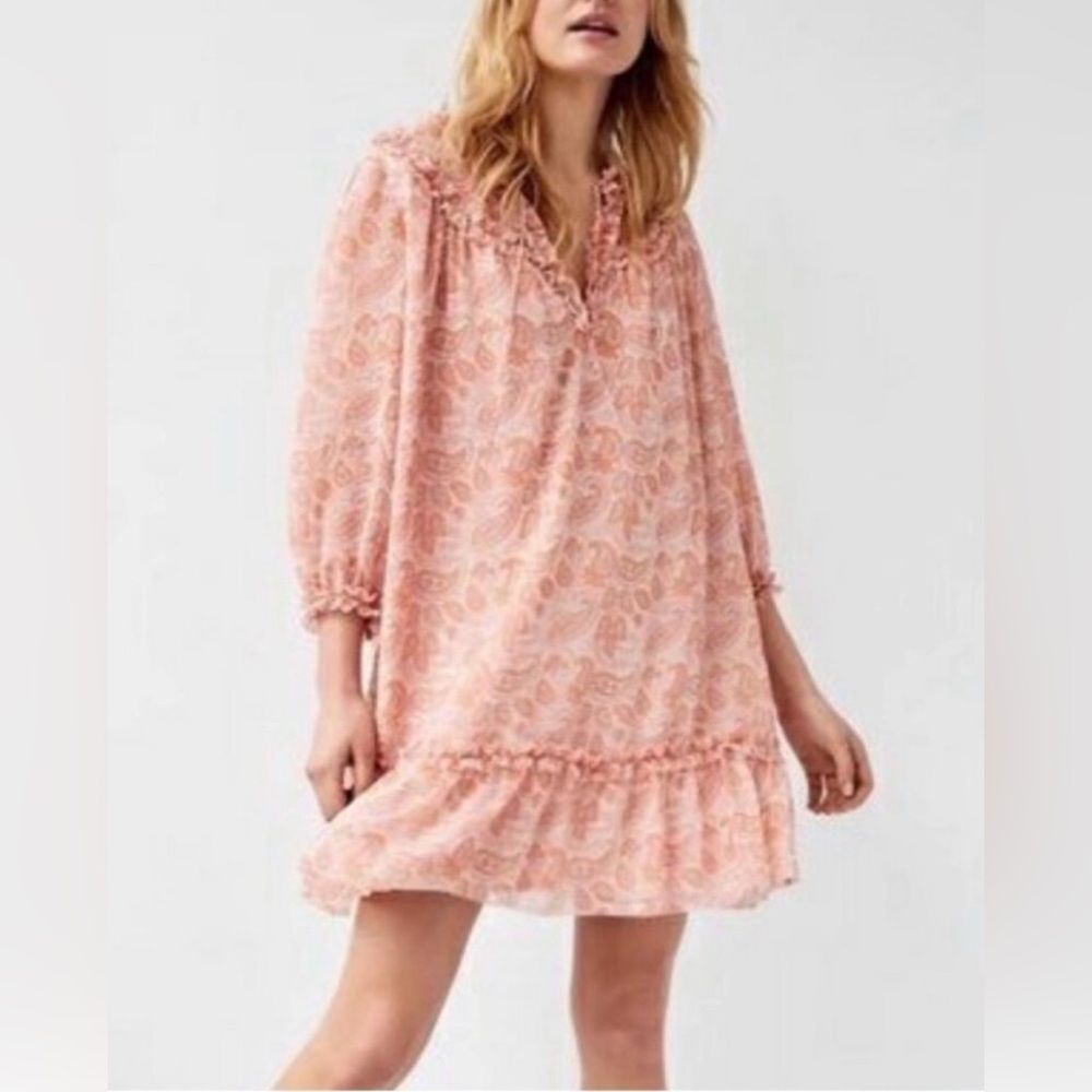 Aritzia Wilfred Amandine Dress. Long sleeve peasant dress peach    Size medium